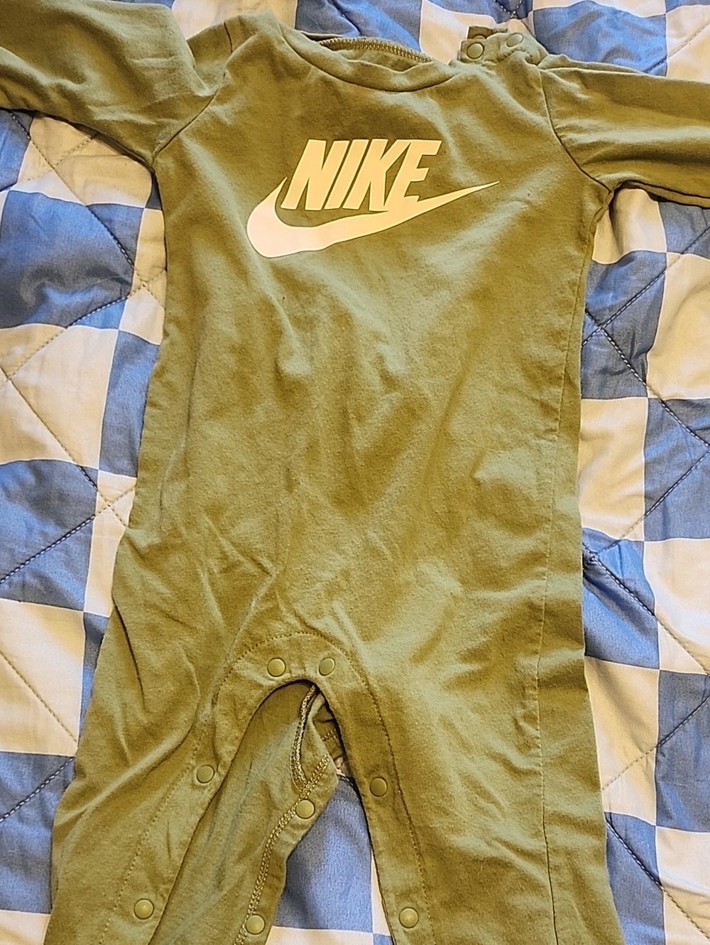 Nike Olive Green Baby One-Piece with White Logo